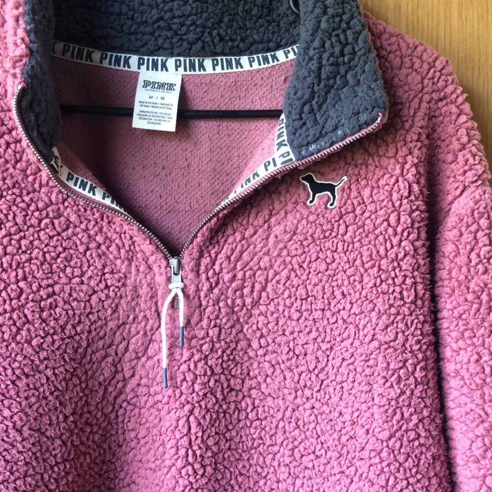 PINK teddy fleece half zip pullover. Medium
